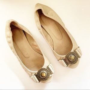 Burberry Peep Toe Medallion Flat